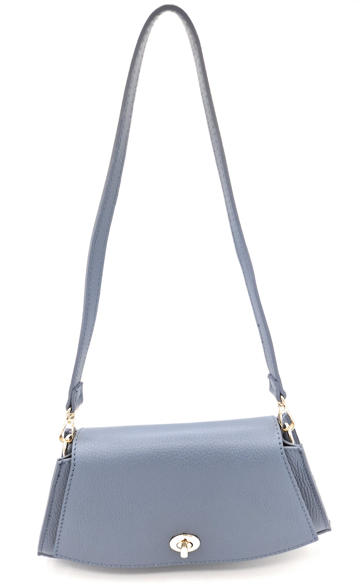 Sac à bandoulière demi-lune en cuir Paco ~ Bleu ciel