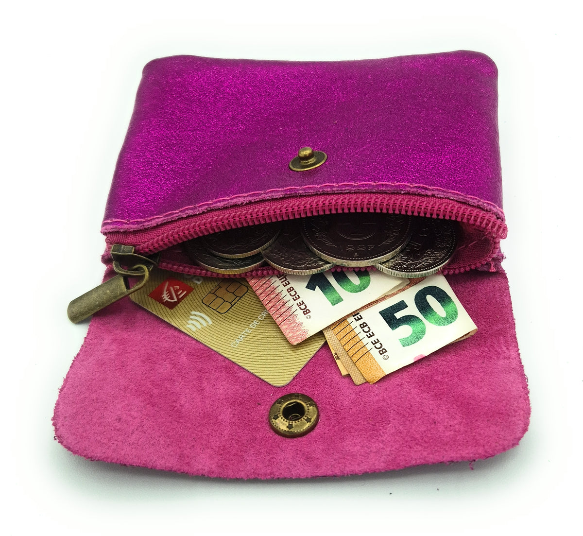 Aponi iridescent leather purse ~ Fuchsia