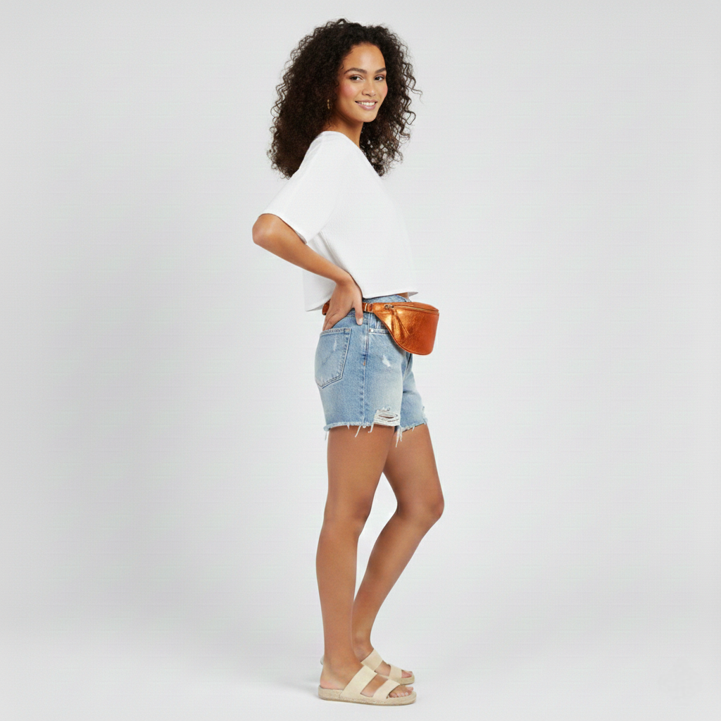 Dyani Iridescent Leather Fanny Pack ~ Orange