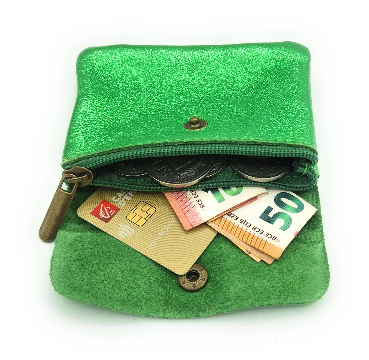 Porte-monnaie Aponi cuir irisé italien ~ Vert émeraude