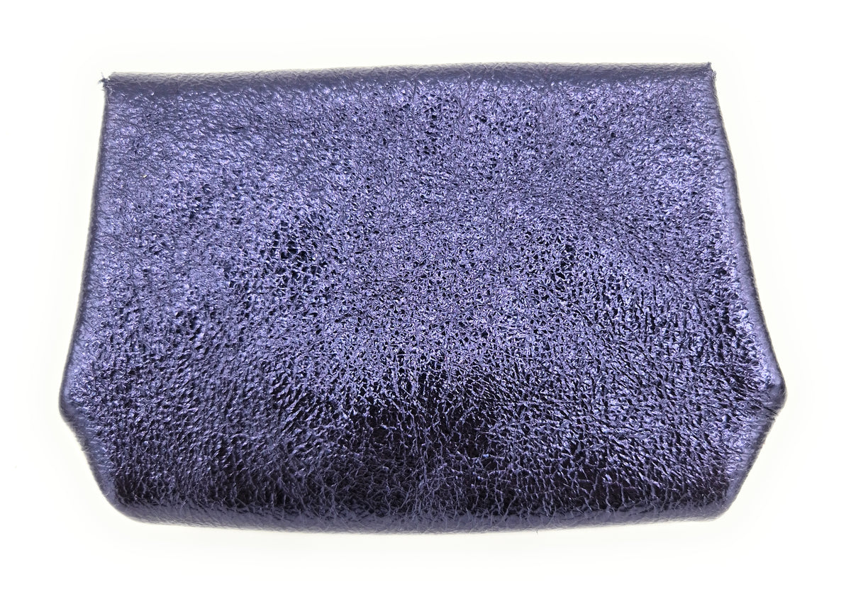 Porte-monnaie en cuir irisé Etania ~ Bleu nuit