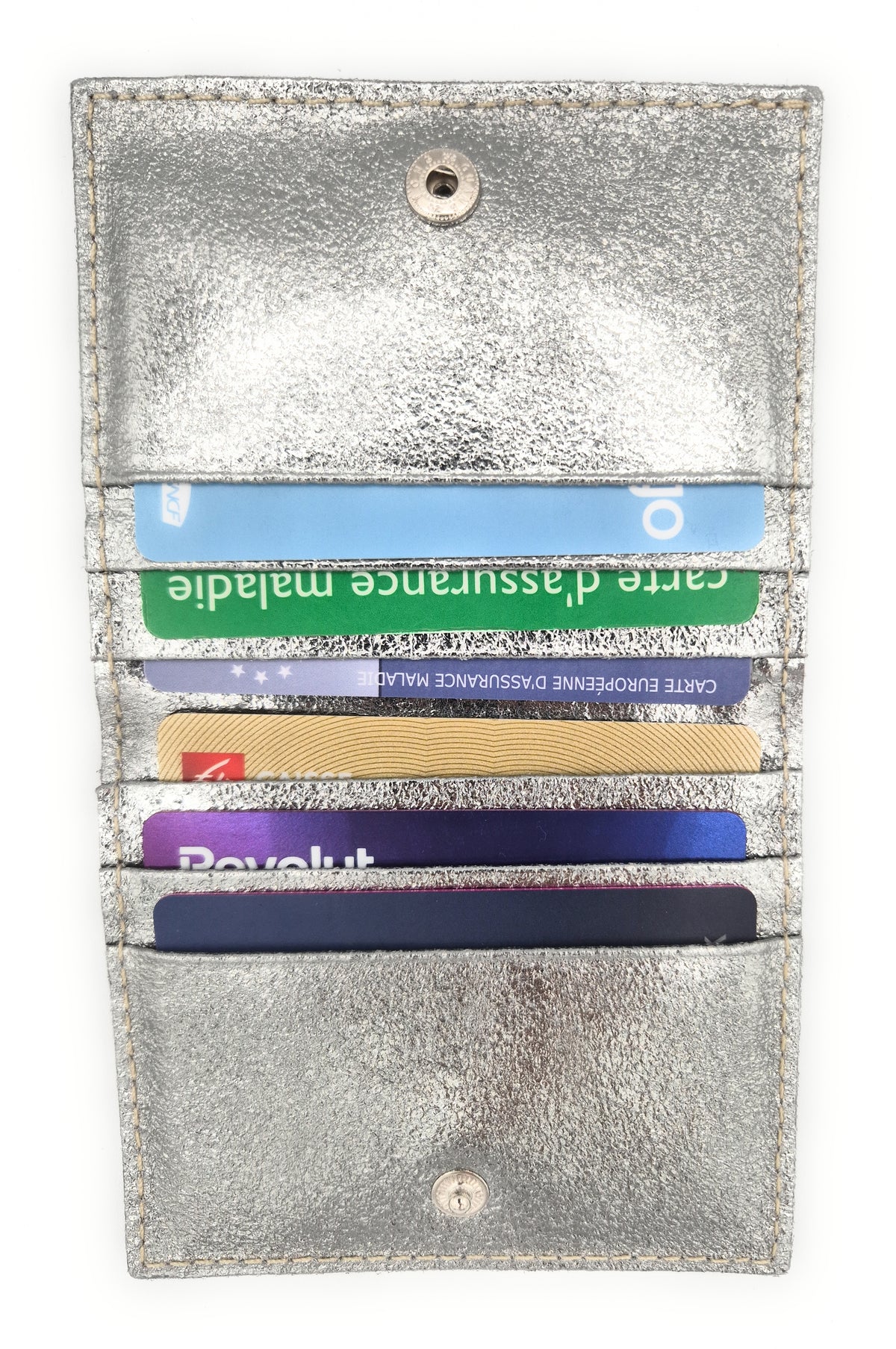 Porte-cartes Asha en cuir irisé italien ~ Argenté